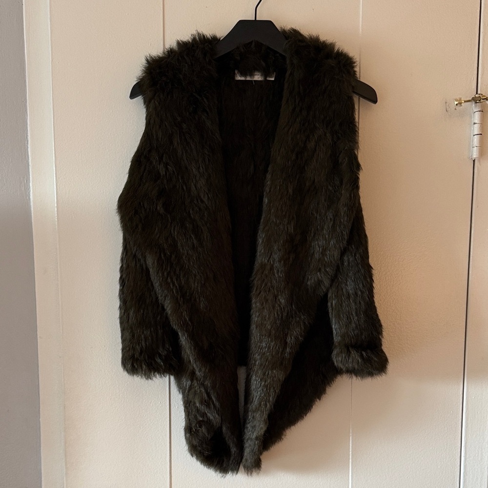 Neiman Marcus Dark Green Dyed Fur Open-Front Vest Jacket